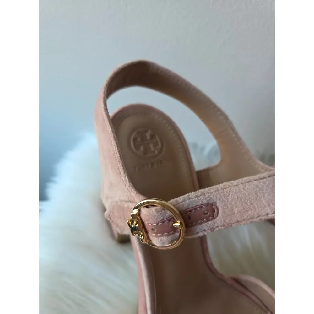 Tory Burch Loretta Velvet Plateau Sandals Blush Pink Size 10.5